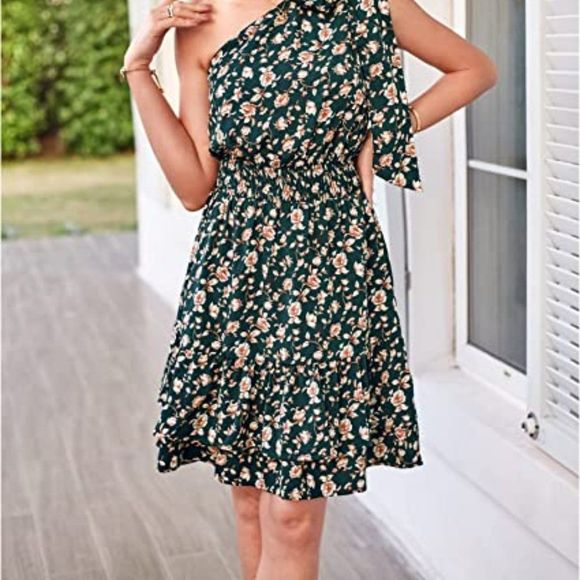 ULTRANICE Womens 2023 Summer Casual Boho One Shoulder Mini Dresses - Picture 3 of 6